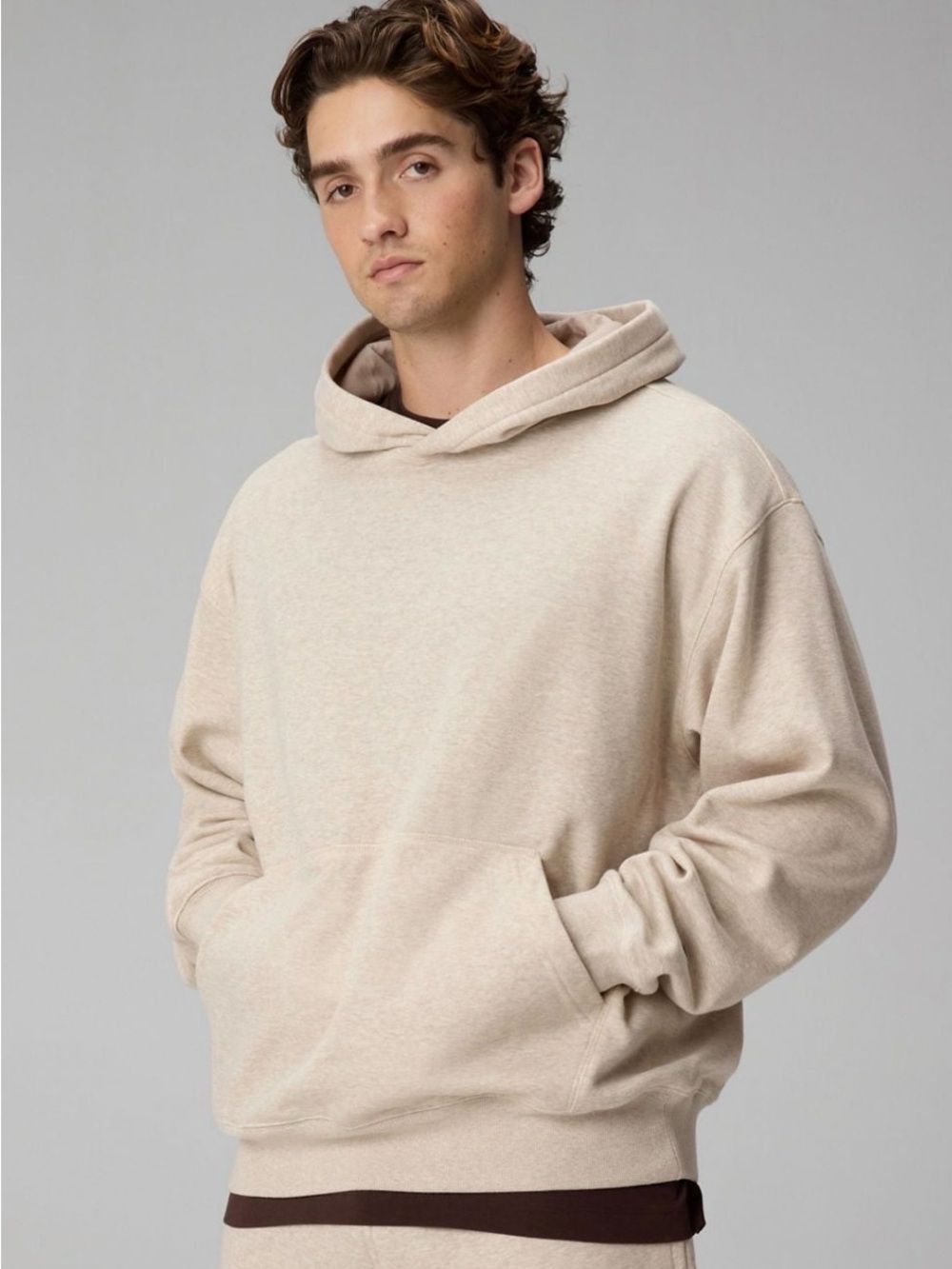 Fabletics Men's Hooded Sweatshirt in Light Beige